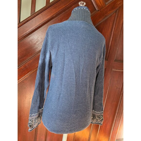 Graver Studio Womens Appliqué Knit Zip Cardigan Sweater Blue Mixed Patterns M - Picture 5 of 8